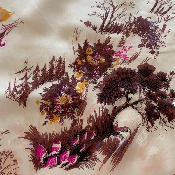 Vtg landscape design silk satin scarf brown border - Picture 4 of 9